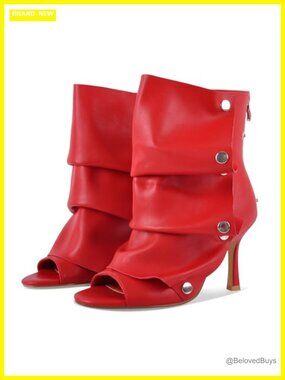Slouchy Peep Toe Kitten Heel Ankle Booties Faux Leather Back Zip